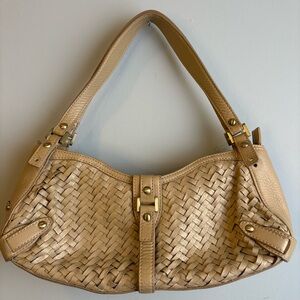 Cole Haan Village Weave Leather Hobo Shoulder Bag Tan Woven Purse
